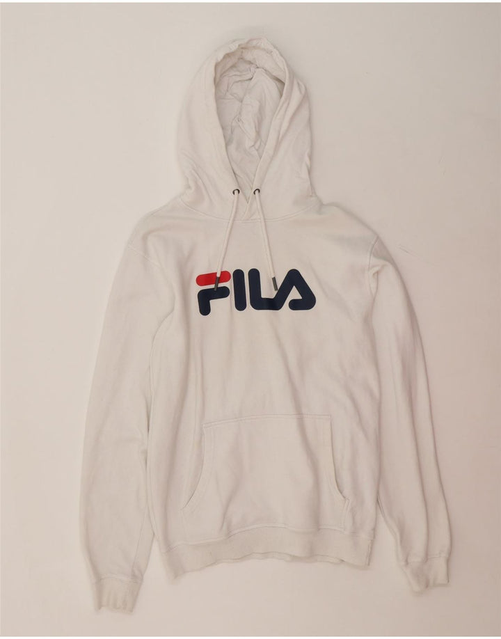 FILA Mens Graphic Hoodie Jumper Small White Cotton Vintage Fila and Second-Hand Fila from Messina Hembry 