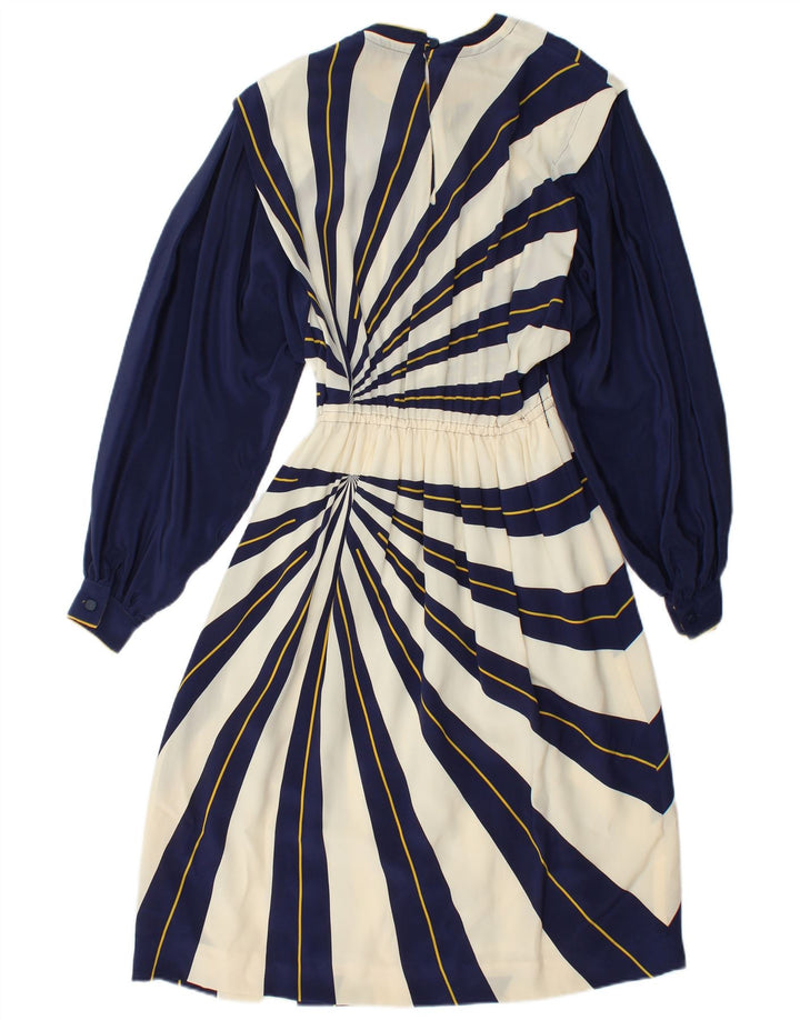 Vestido feminino VINTAGE manga comprida linha A IT 42 listrado azul marinho médio