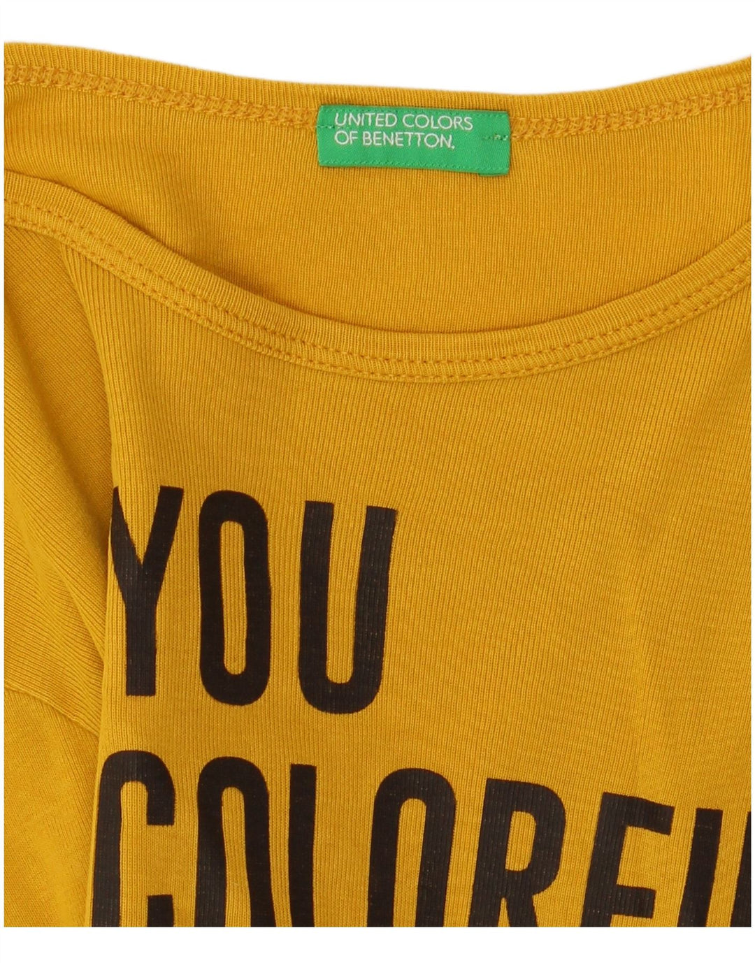 Top gráfico feminino Benetton manga comprida UK 8 pequeno amarelo
