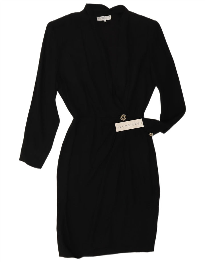 VINTAGE Womens Long Sleeve Wrap Dress IT 42 Medium Black Viscose