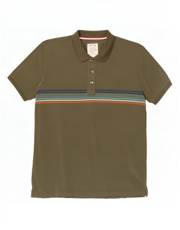 Camisa polo masculina Fat Face XL algodão listrado cáqui