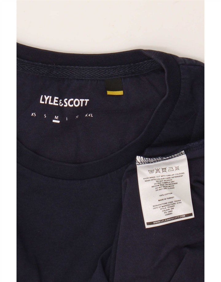 Lyle & Scott Camiseta masculina gráfica Top médio algodão azul marinho