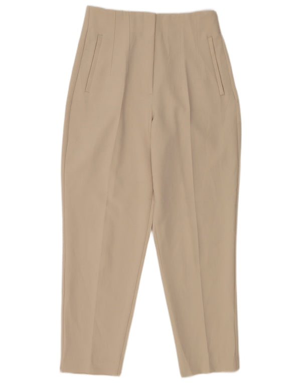 Zara Calça feminina de terno cônico médio W28 L26 poliéster branco