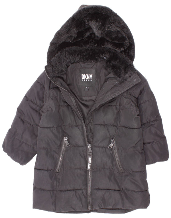 Casaco acolchoado com capuz para meninas Dkny 18-24 meses preto nylon