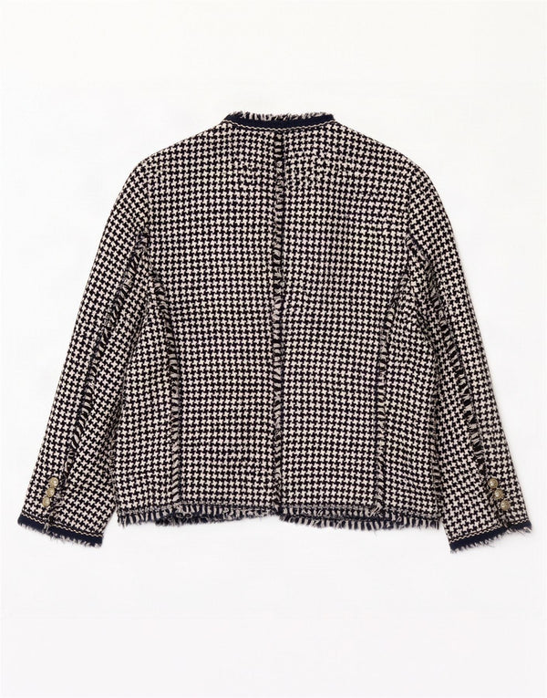 Zara Jaqueta blazer feminina manga 3/4 aberta Reino Unido 18 XL azul marinho Houndstooth