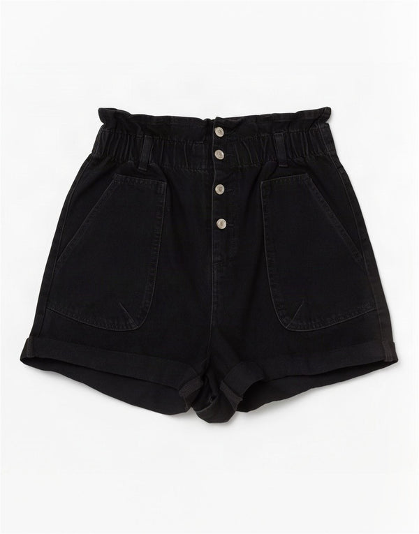 Shorts jeans feminino de cintura alta Zara EU 40 médio W30 algodão preto