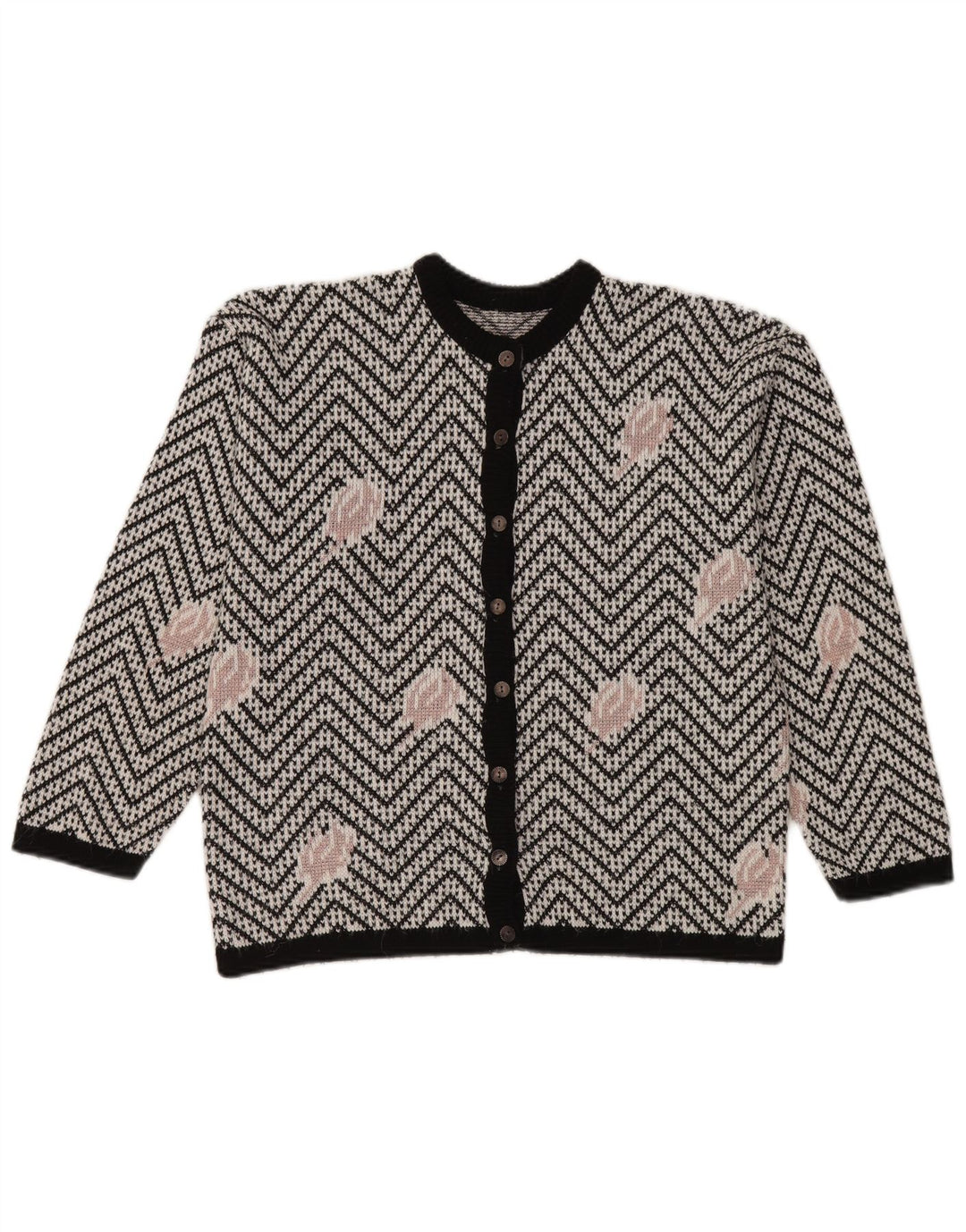Suéter Cardigan Feminino Vintage Reino Unido 16 Grande Chevron Branco
