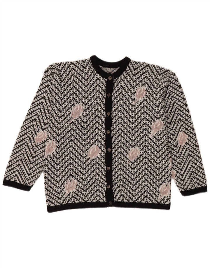 Suéter Cardigan Feminino Vintage Reino Unido 16 Grande Chevron Branco