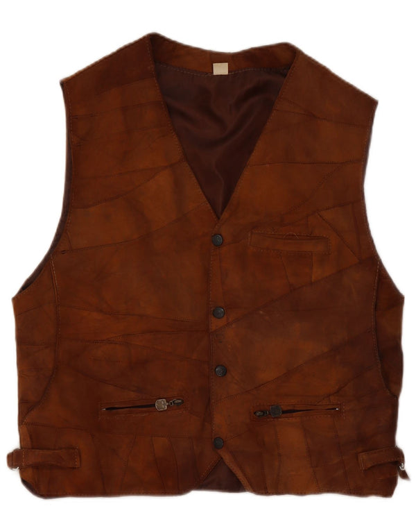 Colete de camurça masculino vintage grande couro marrom patchwork