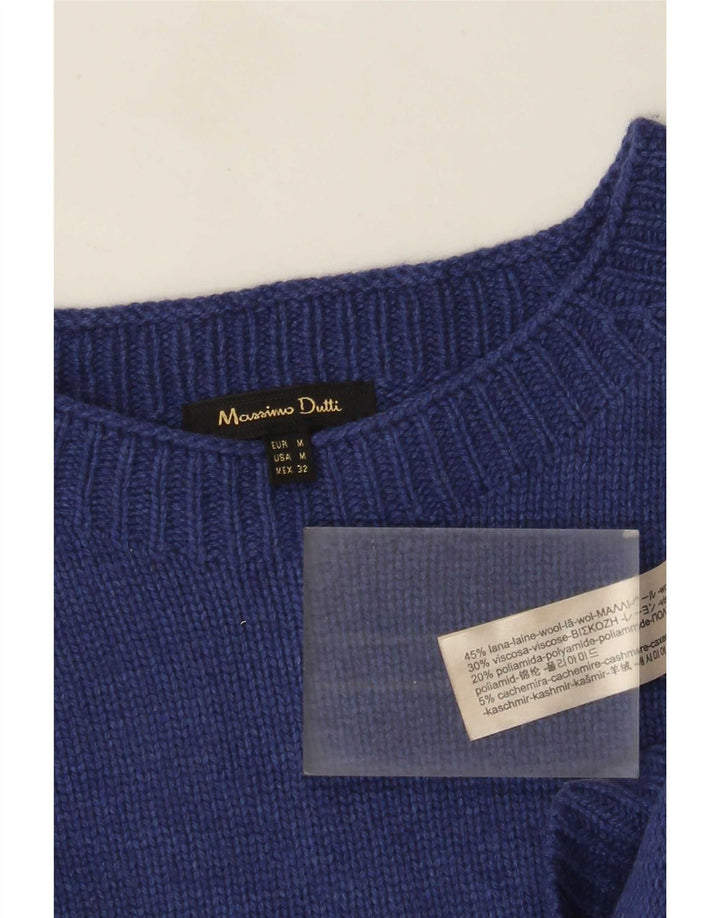 Suéter feminino Massimo Dutti com gola canoa Reino Unido 14 lã azul marinho médio