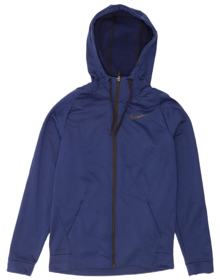 Suéter Nike masculino Dri Fit Zip com capuz pequeno azul marinho poliéster