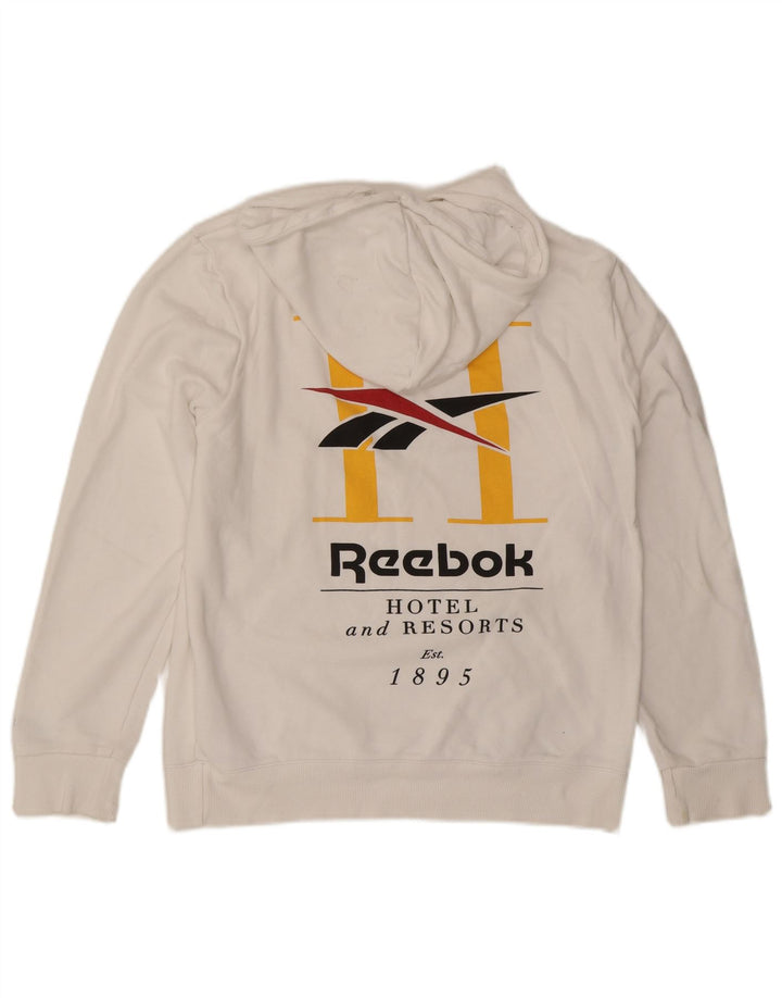 REEBOK masculino gráfico moletom com capuz médio algodão branco