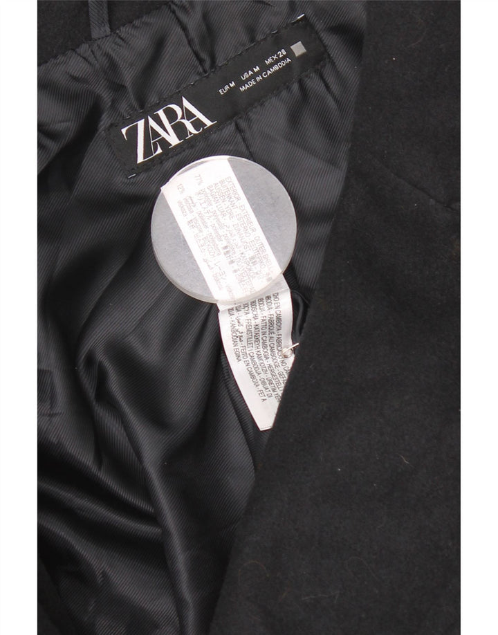 Zara Womens Oversized Pea Coat UK 14 Médio Azul Marinho Poliéster