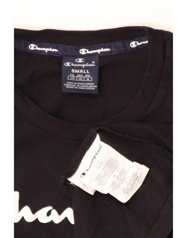 Camiseta masculina gráfica Champion pequena de algodão preto
