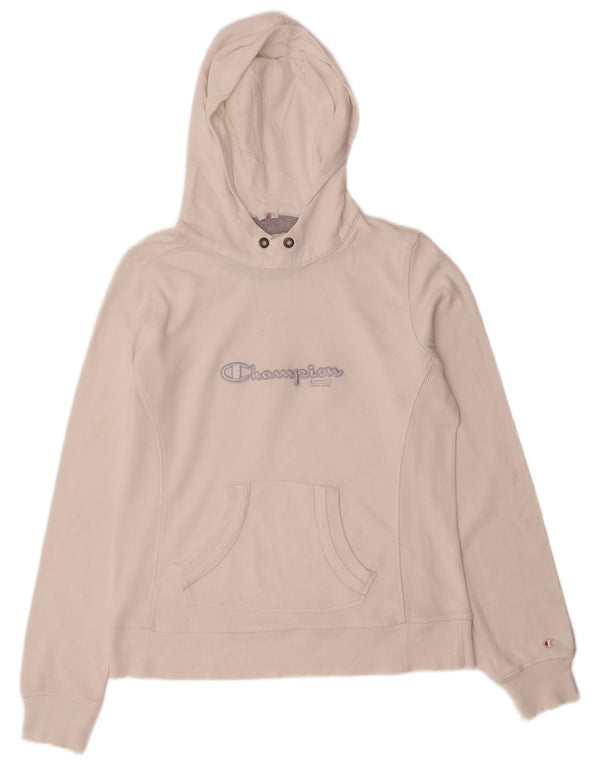 Jumper com capuz gráfico Champion feminino Heritage Classics UK 14 médio branco