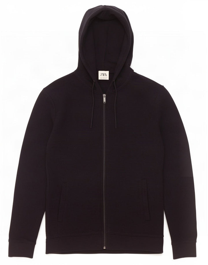Suéter masculino Zara com capuz e zíper médio preto