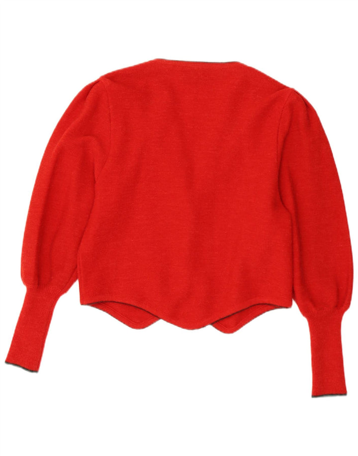 Suéter cardigã feminino vintage UE 42 grande lã floral vermelha