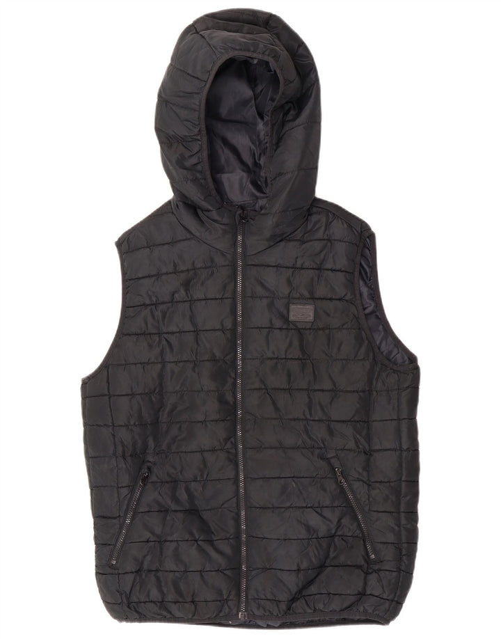Colete acolchoado com capuz masculino Jack & Jones UK 40 grande poliéster preto