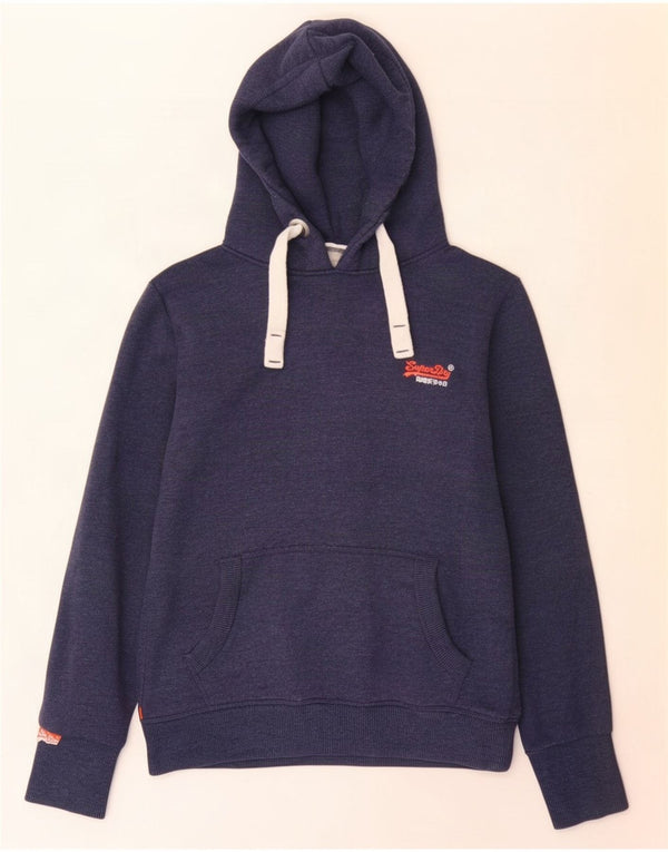 Suéter com capuz feminino Superdry UK 10 pequeno algodão azul marinho