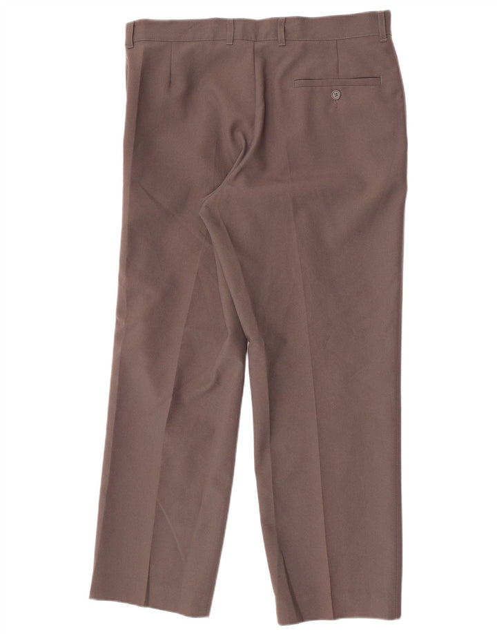Calça chino reta masculina Marks & Spencer W34 L29 poliéster marrom