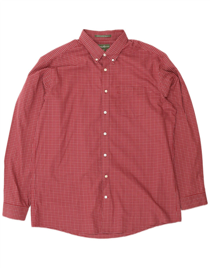 Camisa masculina Eddie Bauer xadrez relaxada XL algodão xadrez Borgonha