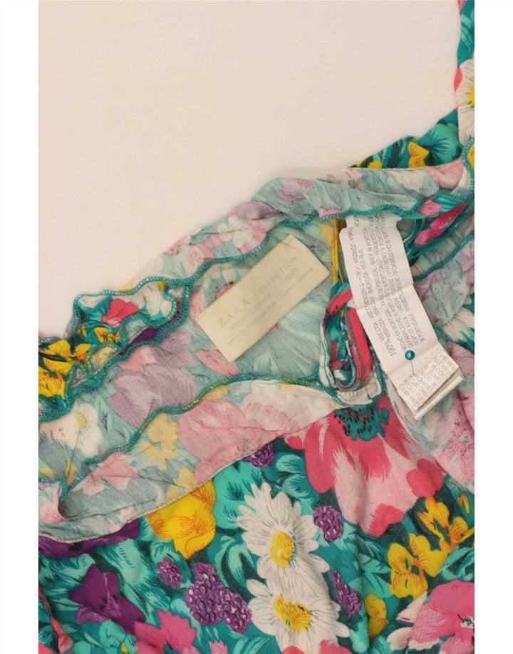 Zara Womens Off Ombro Top UK 10 Pequena Viscose Floral Multicolorida