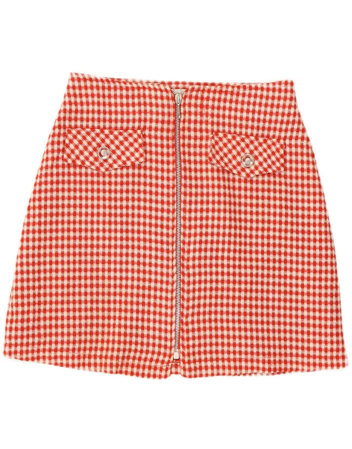 Galleria Mini saia feminina IT 46 grande W28 poliéster vermelho guingão