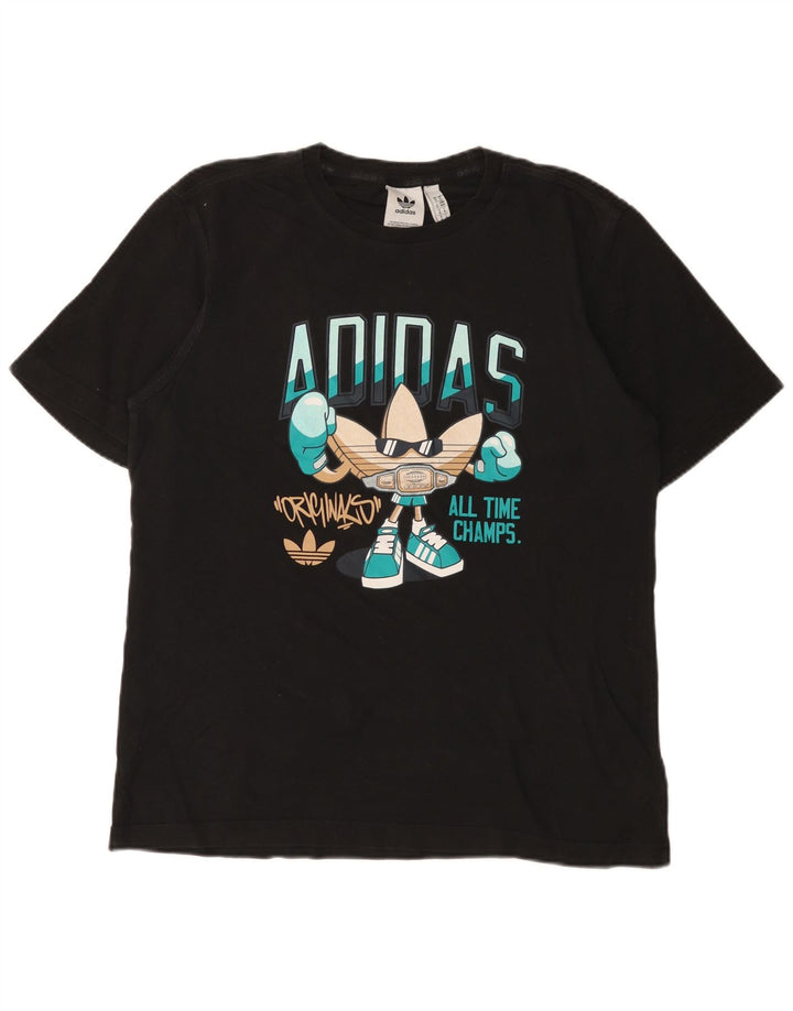 Adidas Mens Graphic T-Shirt Top Médio Algodão Preto