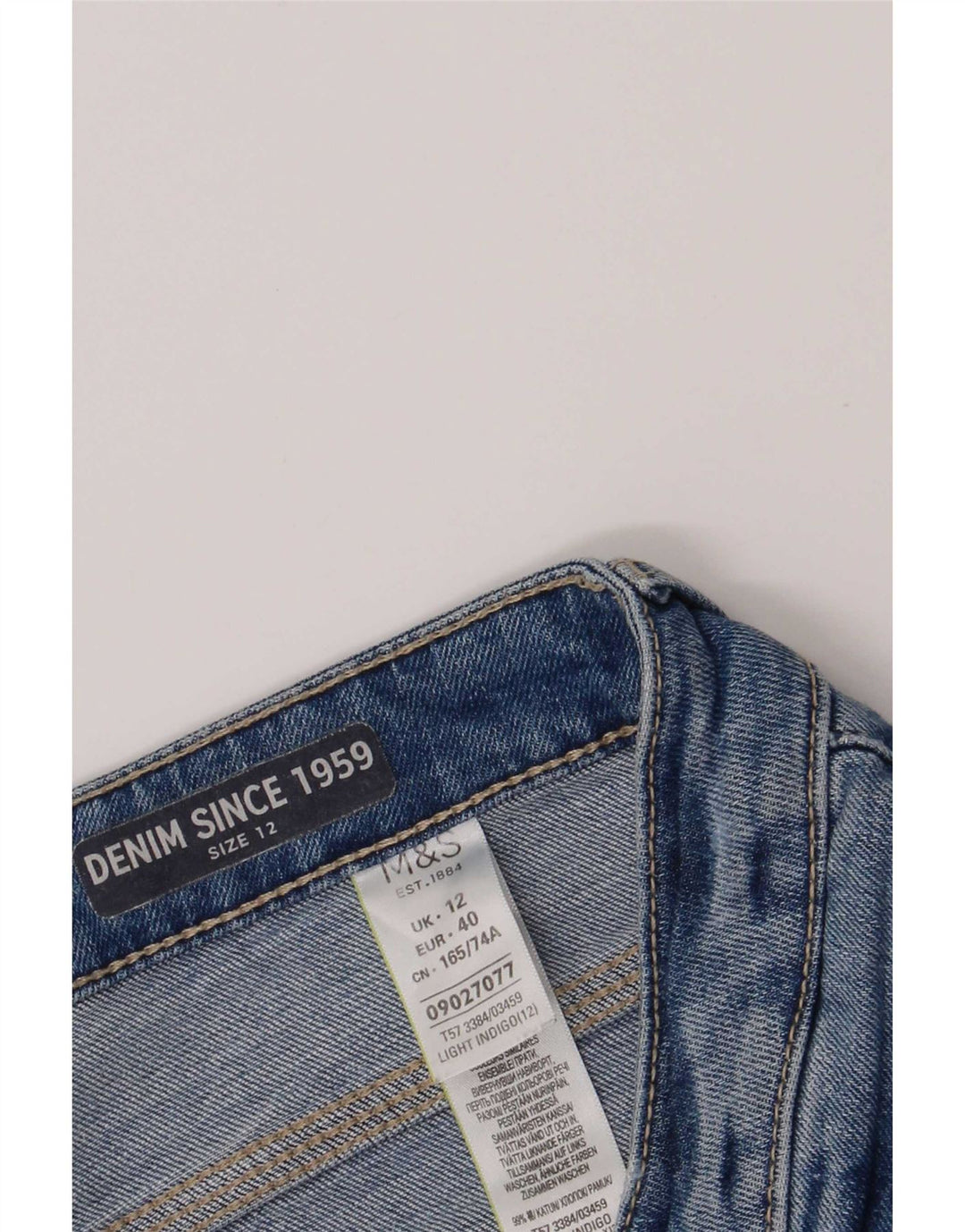 Shorts jeans feminino Marks & Spencer desgastado Reino Unido 12 médio W30 algodão azul