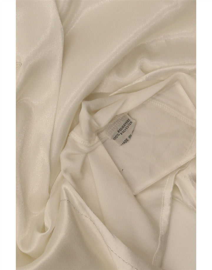 Blusa feminina vintage de manga comprida Top UK 16 grande poliéster floral branco