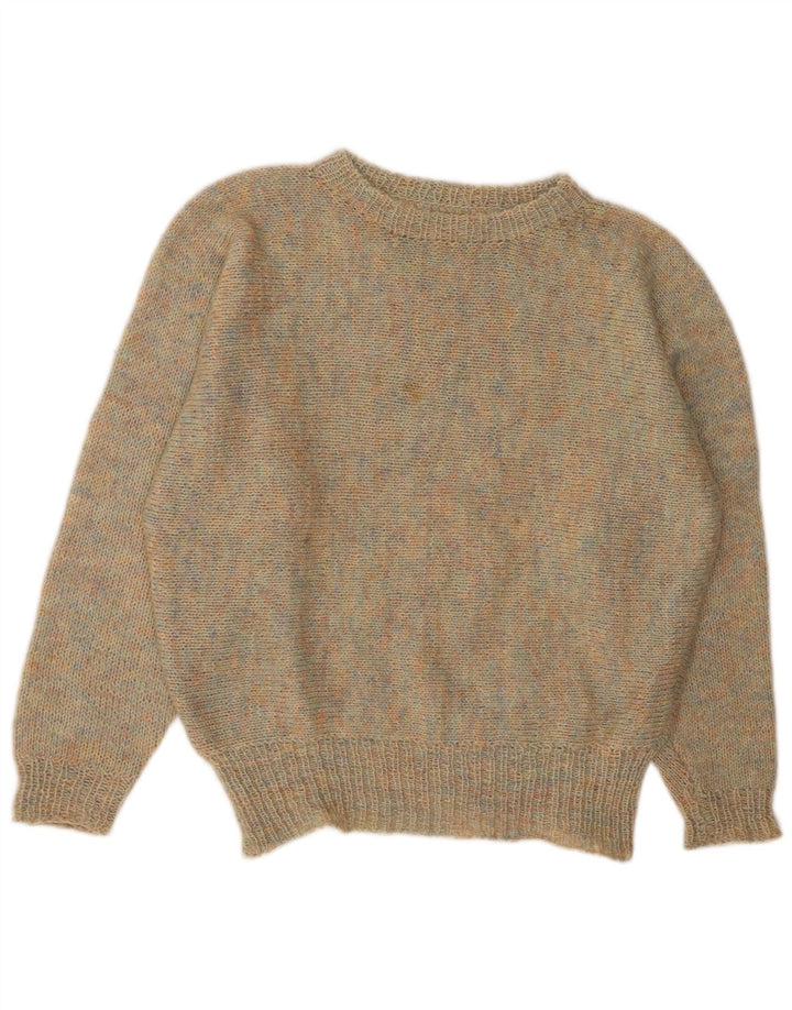 Suéter feminino VINTAGE com gola canoa Reino Unido 14 grande multicolorido manchado