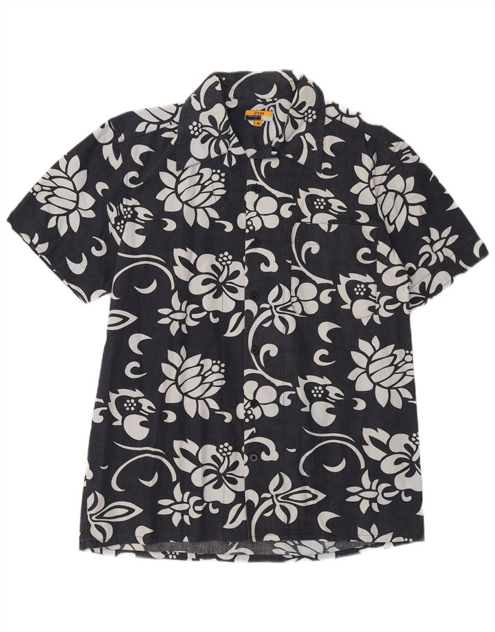 Camisa masculina de manga curta OXER de algodão floral preto médio