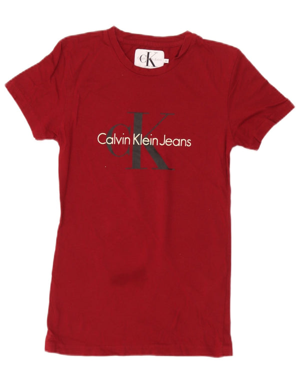 Calvin Klein Jeans Mens Graphic T-Shirt Top XS Burgundy Cotton