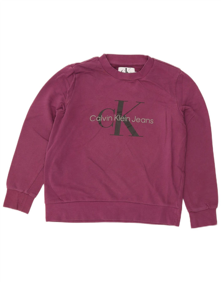 CALVIN KLEIN JEANS moletom gráfico feminino jumper UK 16 grande roxo