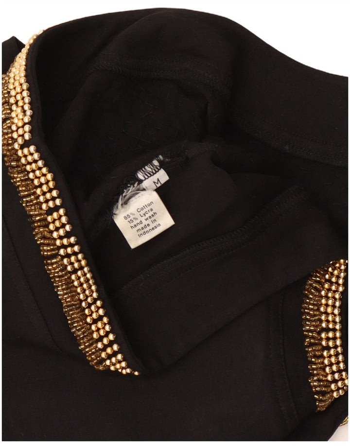 Body feminino vintage de manga comprida UK 12 algodão preto médio