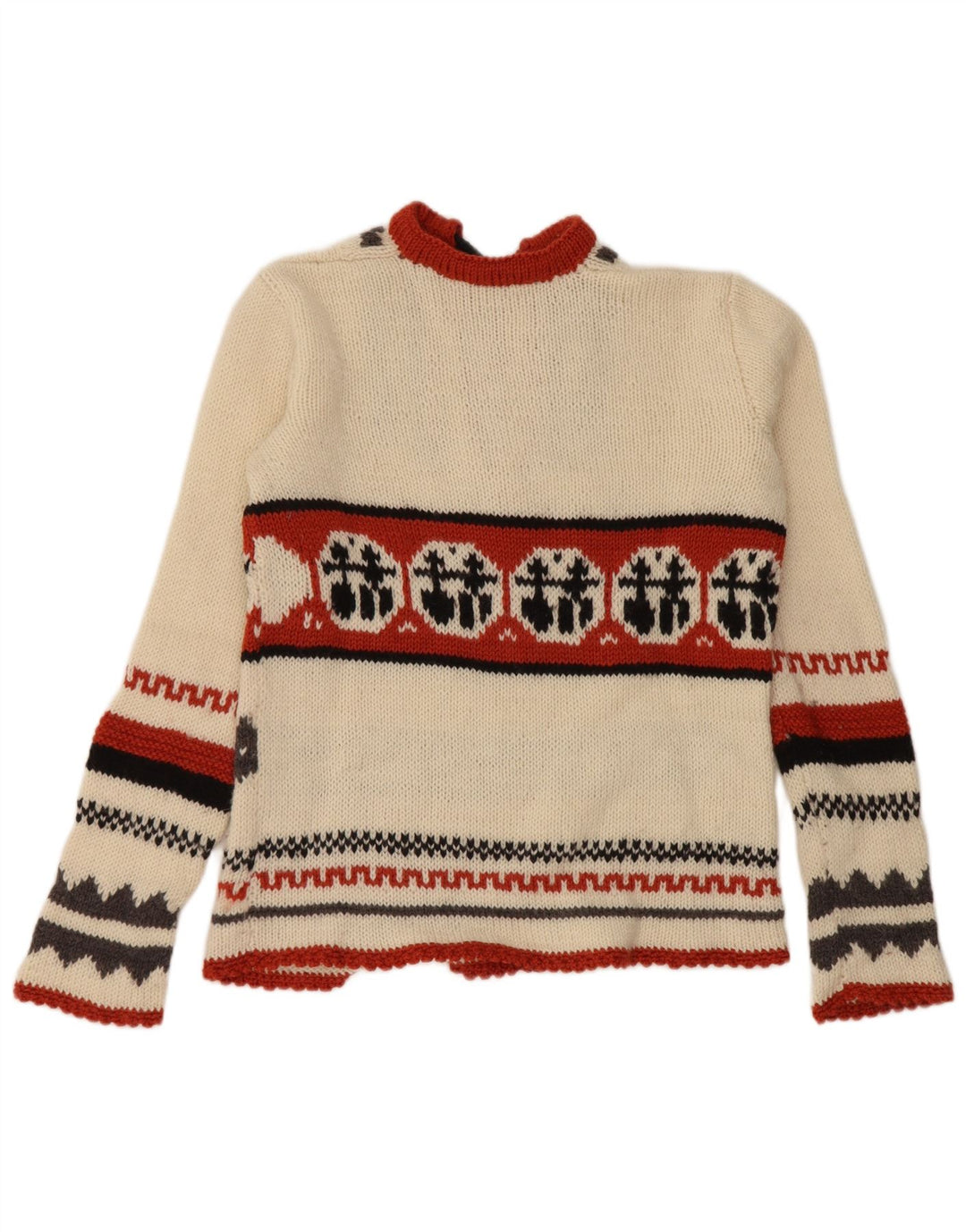Suéter feminino vintage UK 14 médio off white Fair Isle
