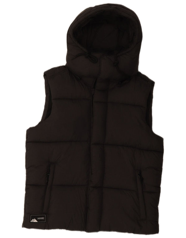 Colete acolchoado com capuz masculino Superdry UK 38 nylon xadrez cinza médio
