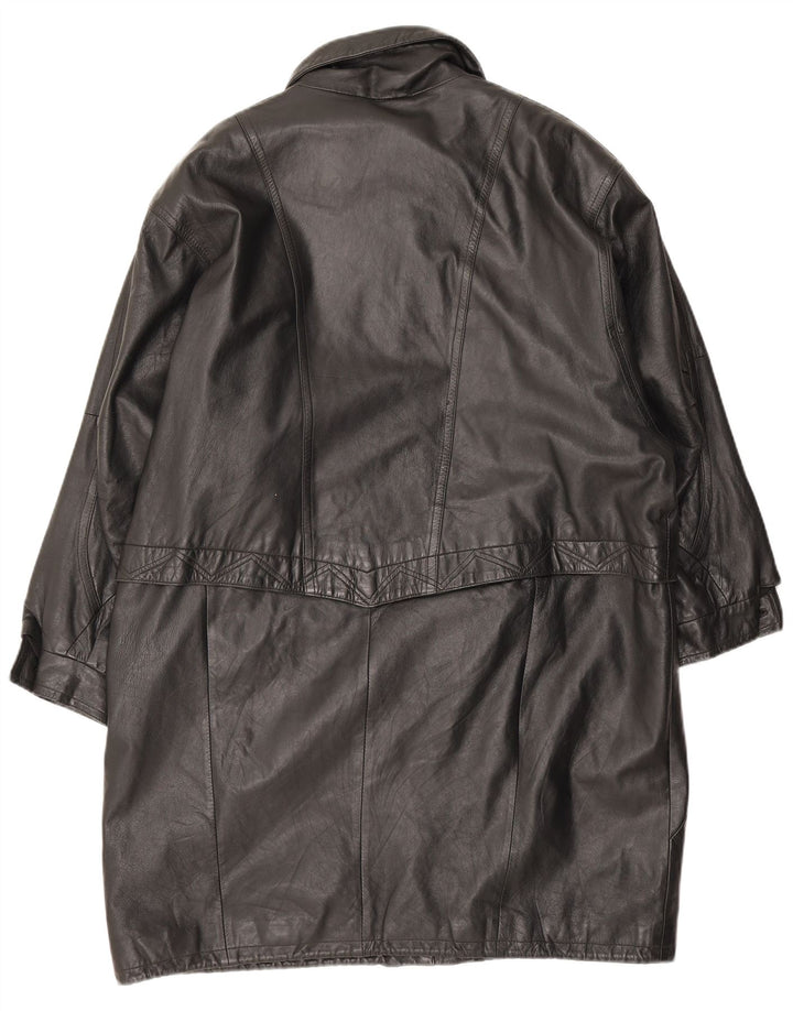 Casaco de couro feminino vintage UK 20 2XL couro preto
