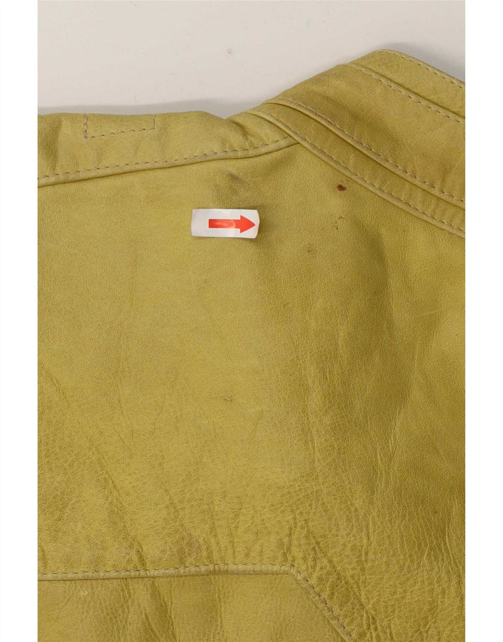 Jaqueta feminina vintage de couro para motociclista UK 14 grande amarela