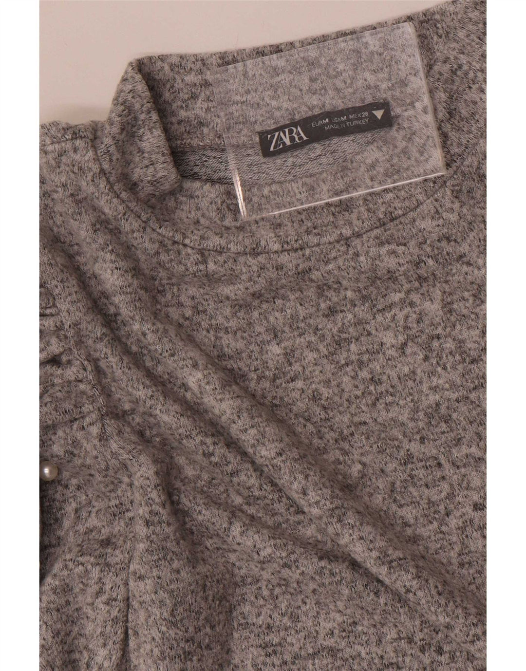 Top feminino Zara manga comprida UK 12 cinza médio