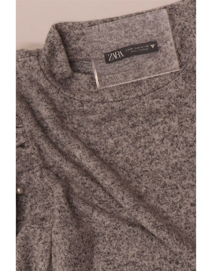 Top feminino Zara manga comprida UK 12 cinza médio