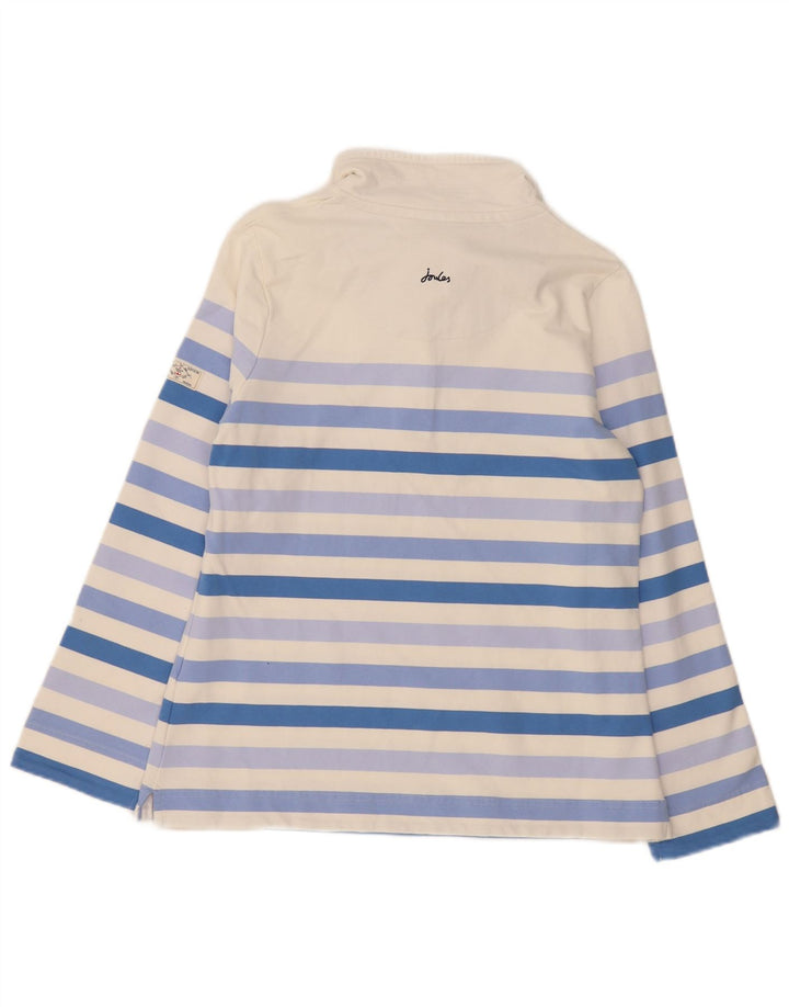 Suéter feminino Joules com gola redonda e botão UK 14 listrado branco grande