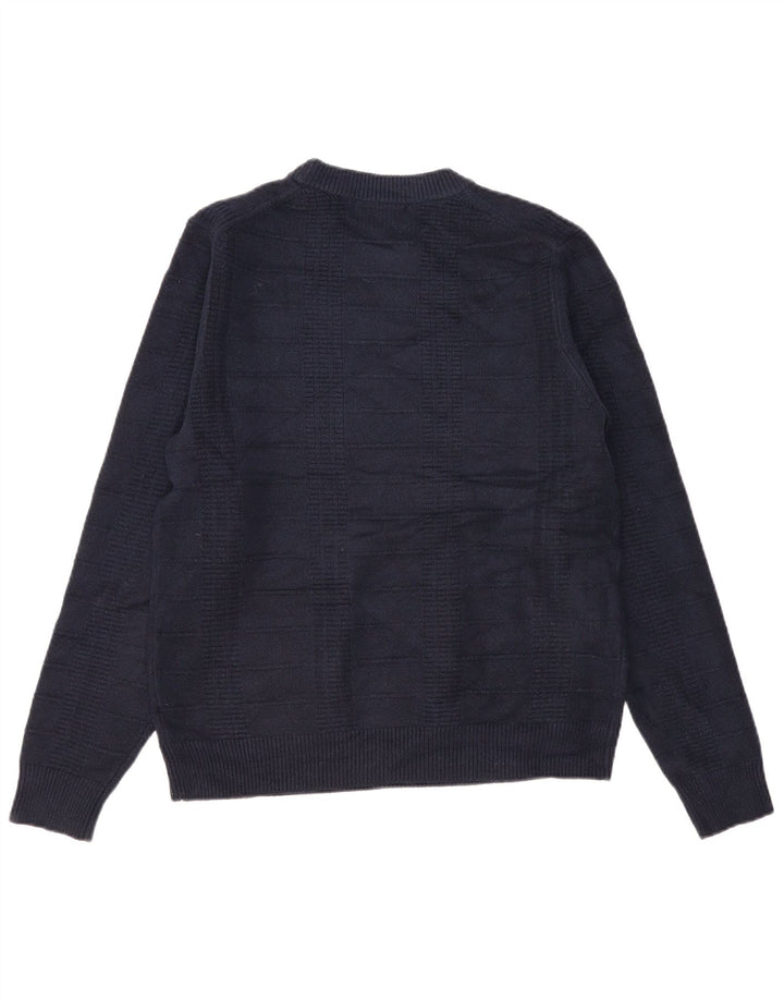 Suéter masculino Marks & Spencer com gola redonda, poliéster azul marinho médio