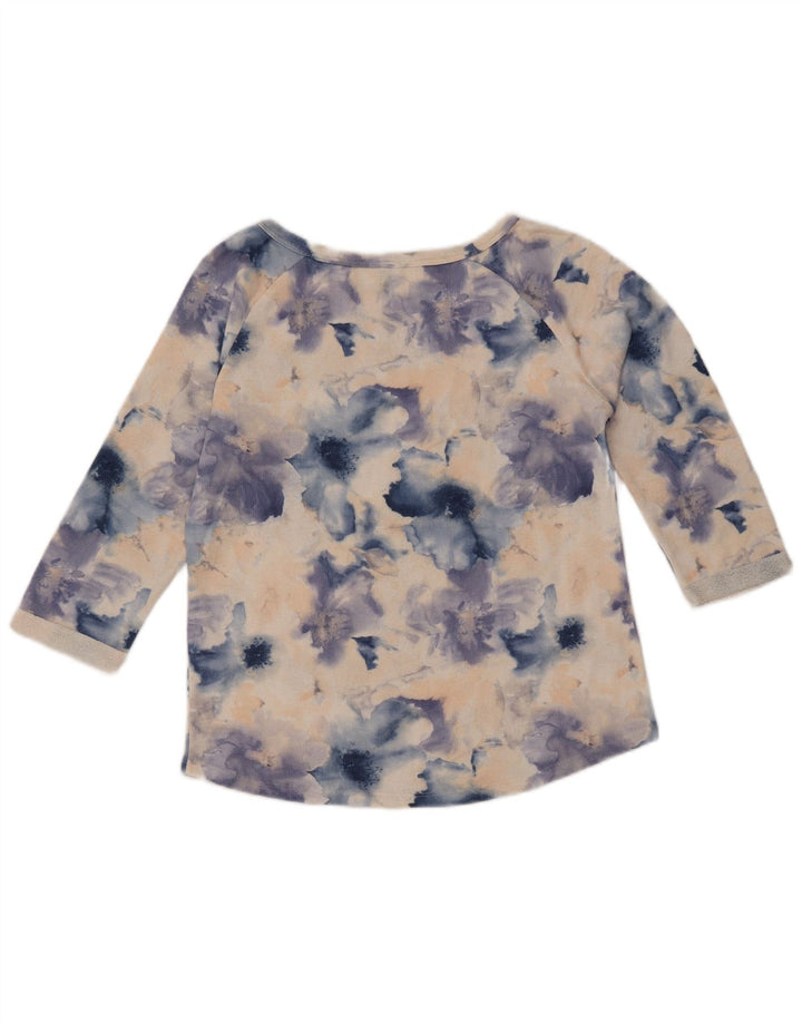 Top feminino BENETTON manga 3/4 Reino Unido 14 algodão floral azul médio
