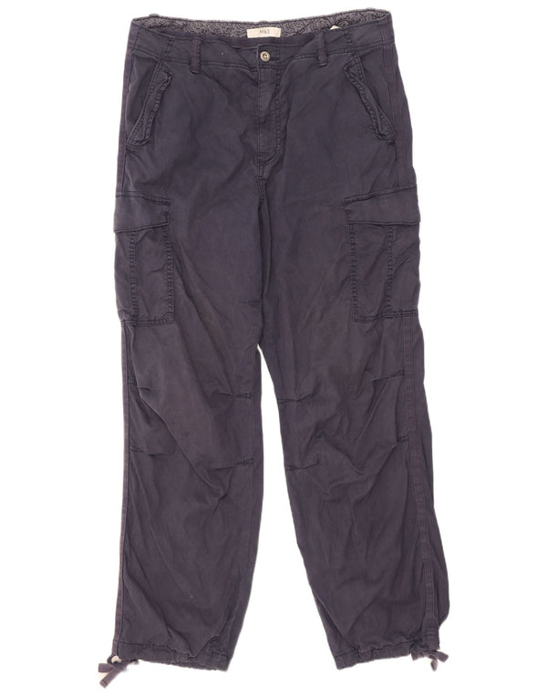 Calça cargo feminina reta de cintura alta Marks & Spencer W34 L31 azul marinho