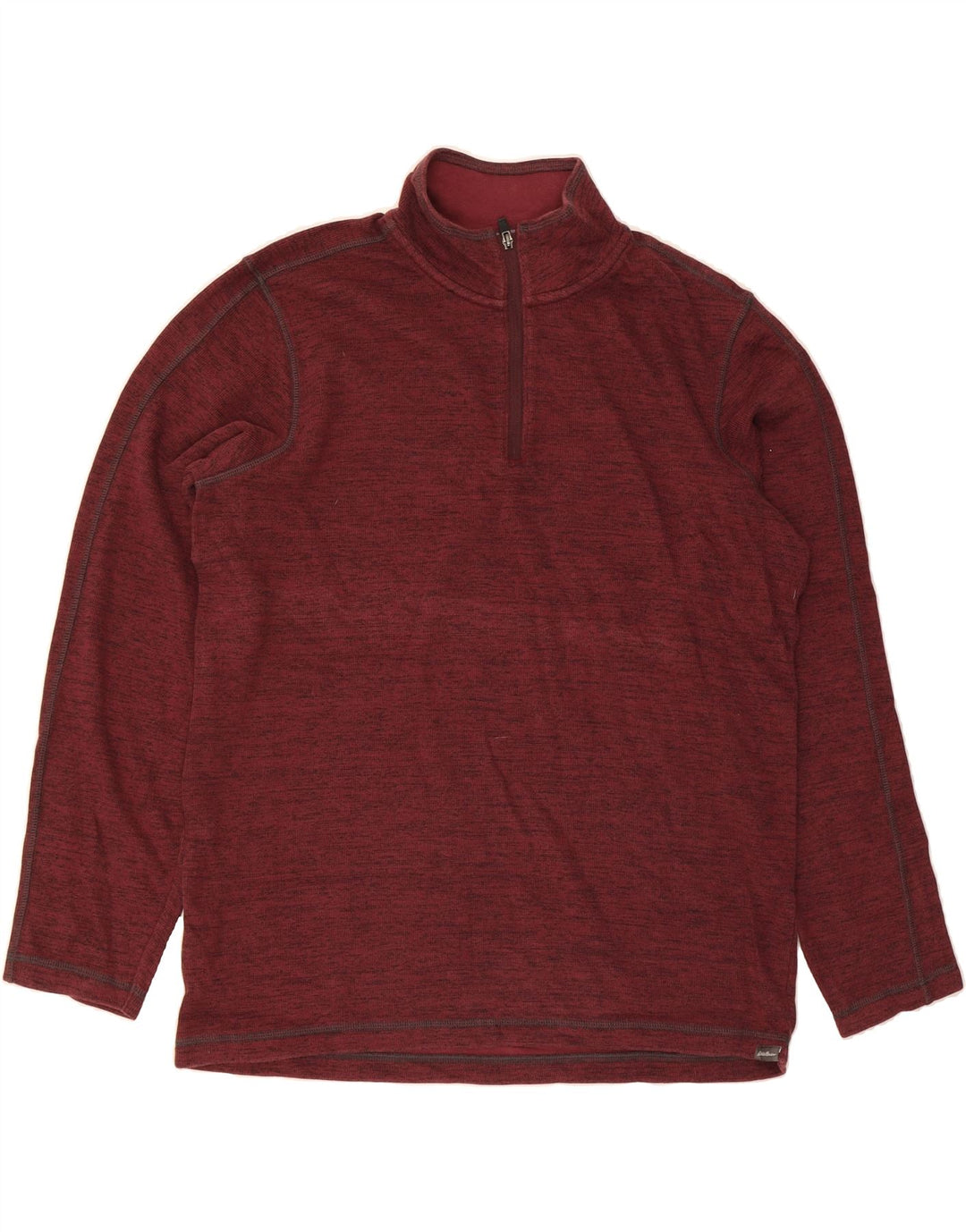 EDDIE BAUER Mens Zip Neck Sweatshirt Jumper Large Burgundy Flecked Cotton Vintage Eddie Bauer and Second-Hand Eddie Bauer from Messina Hembry 
