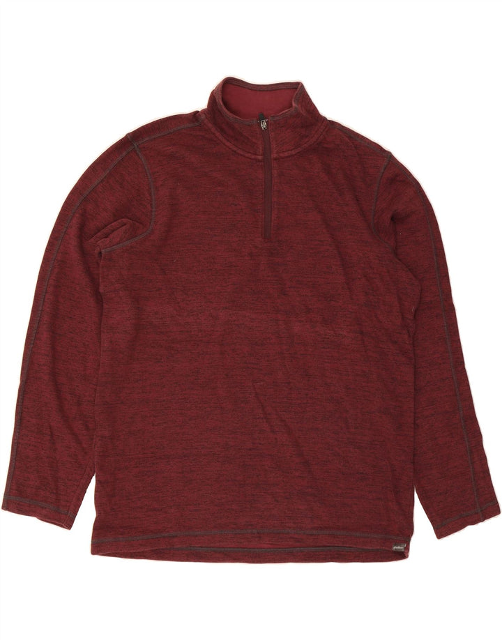 EDDIE BAUER Mens Zip Neck Sweatshirt Jumper Large Burgundy Flecked Cotton Vintage Eddie Bauer and Second-Hand Eddie Bauer from Messina Hembry 