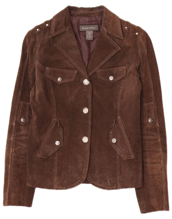 Jaqueta blazer feminina de camurça militar Banana Republic Reino Unido 18 XL couro marrom