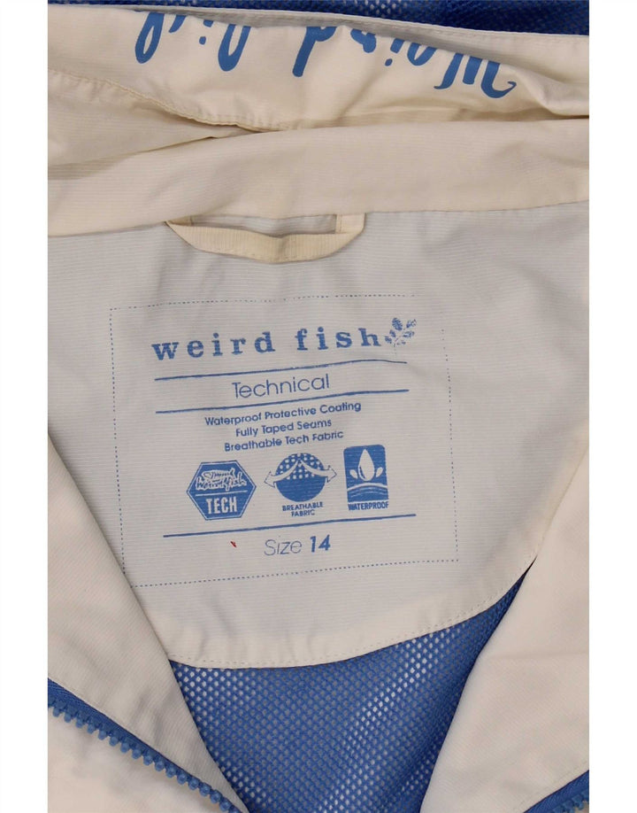 Jaqueta de chuva feminina com capuz Weird Fish UK 14 grande bloco colorido branco de nylon
