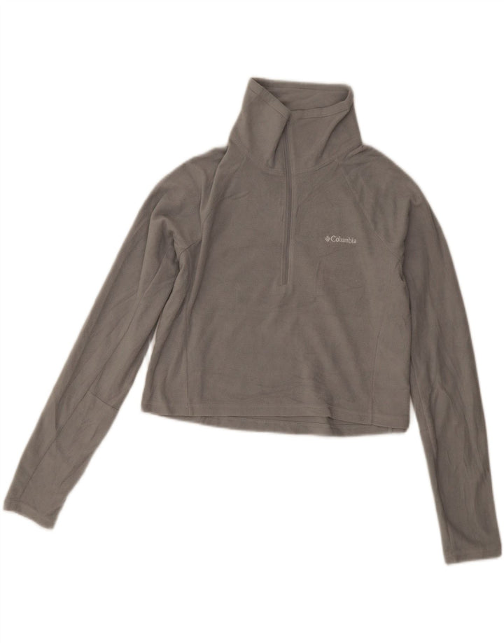 Suéter de lã feminino Columbia com decote e zíper UK 8 pequeno poliéster cinza